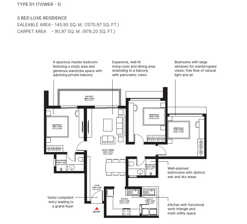 3 BHK Floor Plan